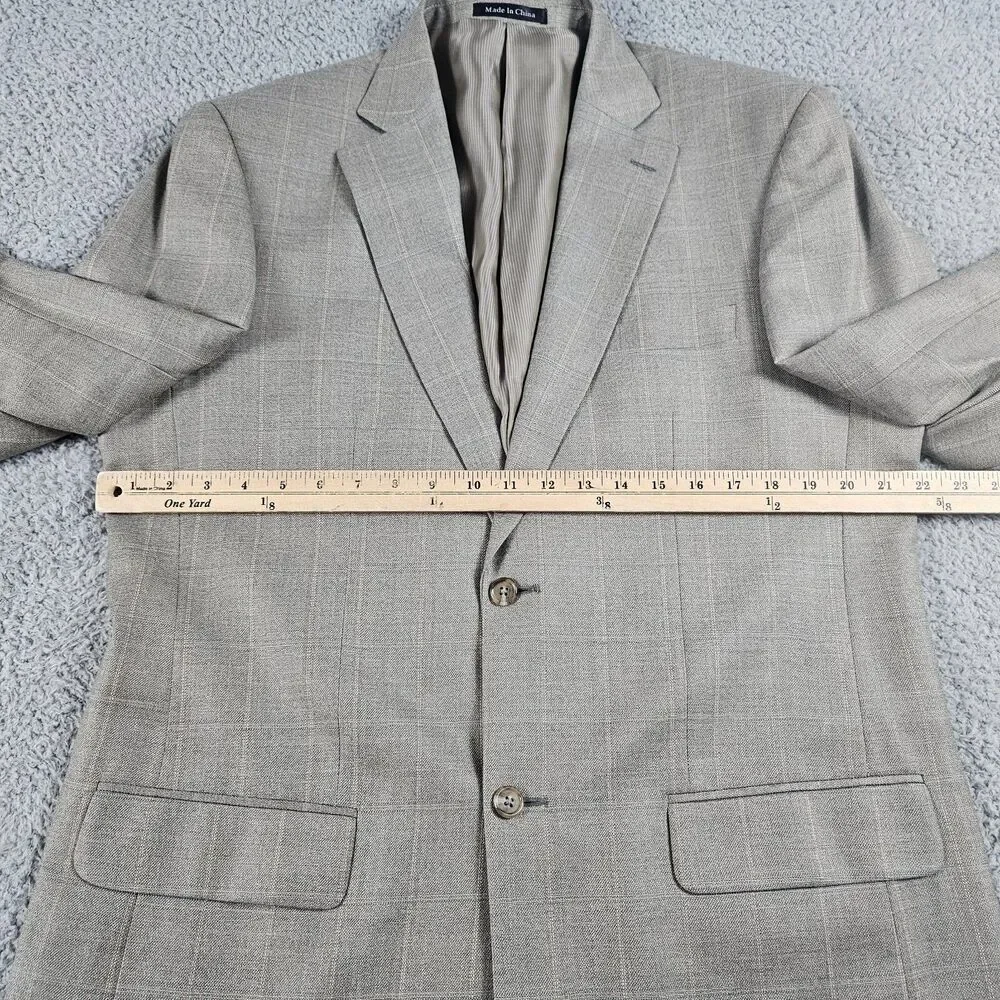 Pendleton Blazer Mens 42L Long Khaki Wool Pane Check Sport Coat Jacket 2 Button